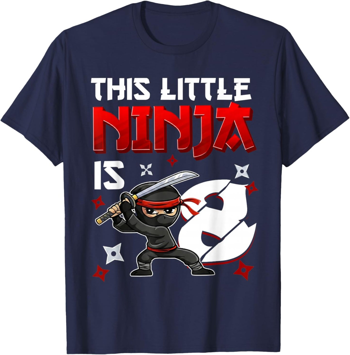 This Little Ninja is 8 Year Old 8th Birthday Ninja Boys Kids T-Shirt - T-Shirt | Navy