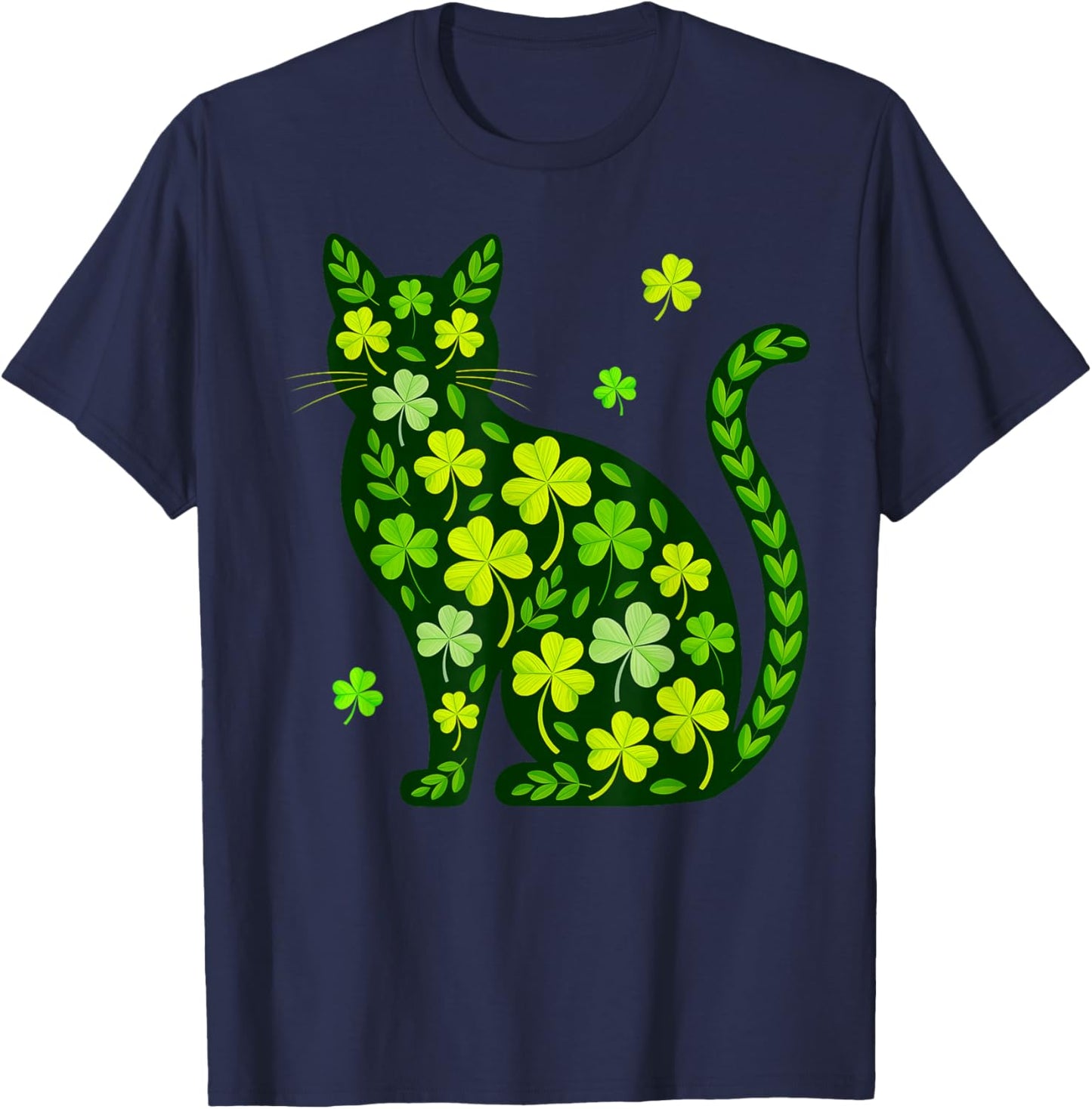 Cat St Patricks Day Lucky Shamrock Saint Pattys Girls Women T-Shirt - T-Shirt | Navy