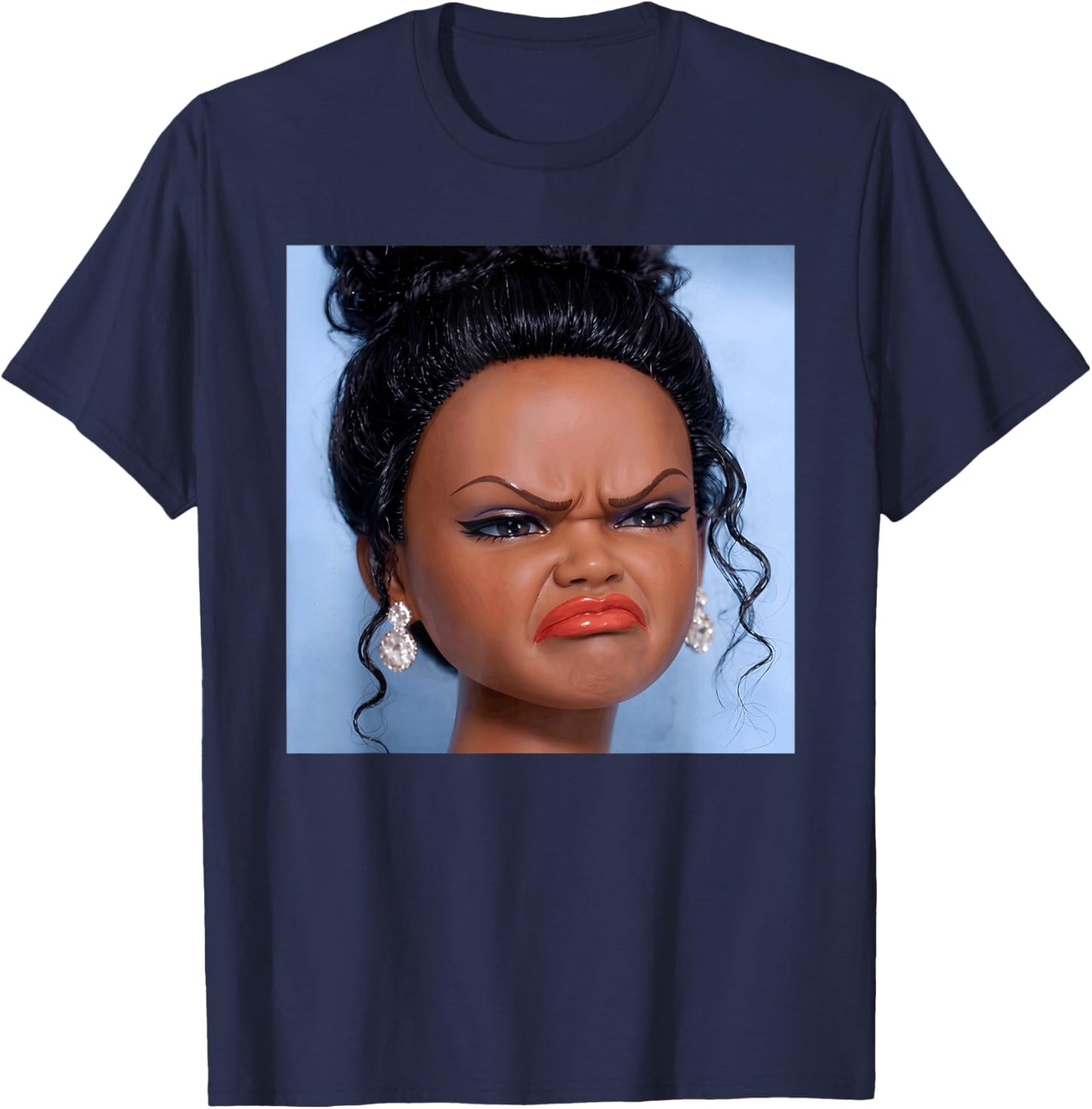Funny Creepy Doll Face Meme Expression Hilarious Sarcastic T-Shirt - T-Shirt | Navy