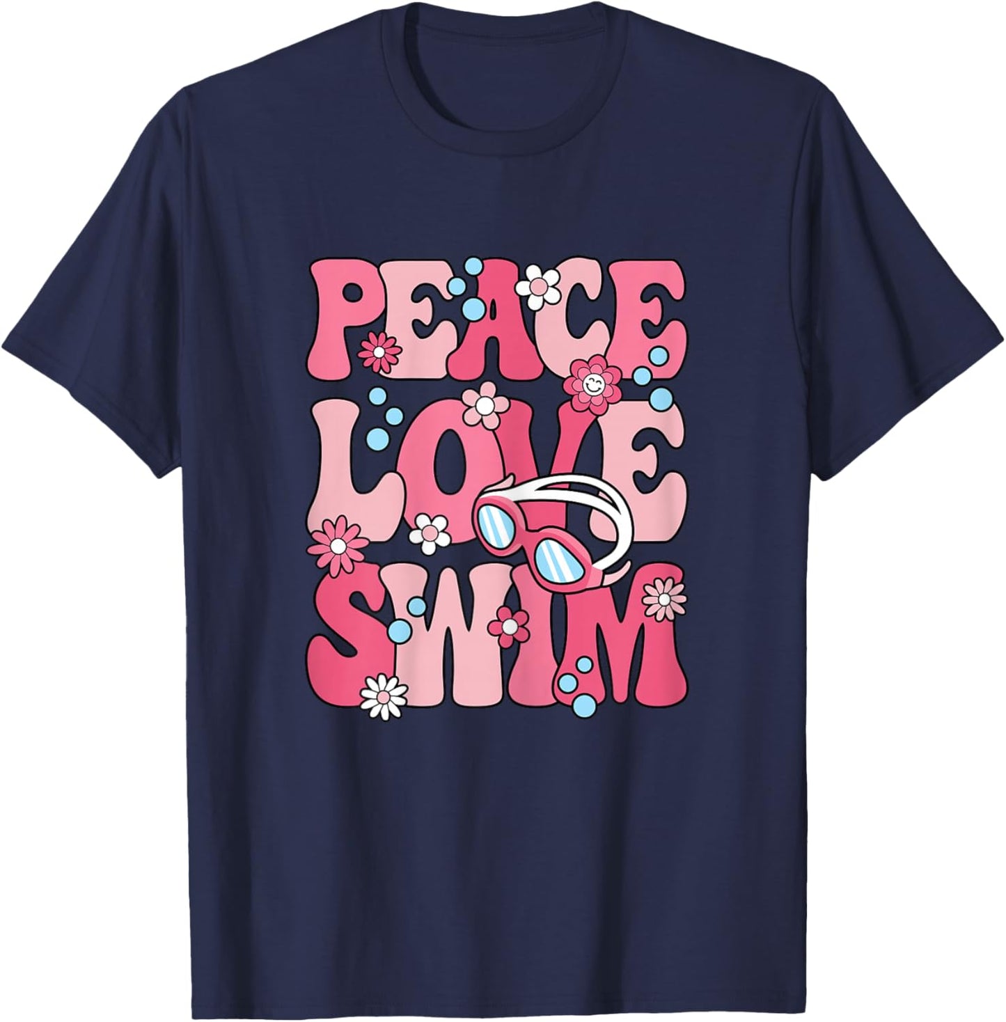 Peace Love Swim Swimming Cute Swimmer Women Girls Kids T-Shirt - T-Shirt | Navy