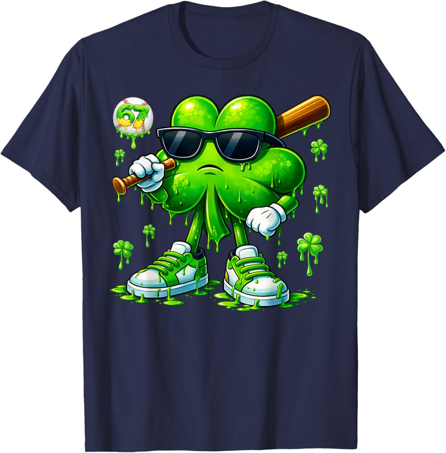 Funny Dripping Drip Shamrock Baseball St Patrick Men Boy Kid T-Shirt - T-Shirt | Navy