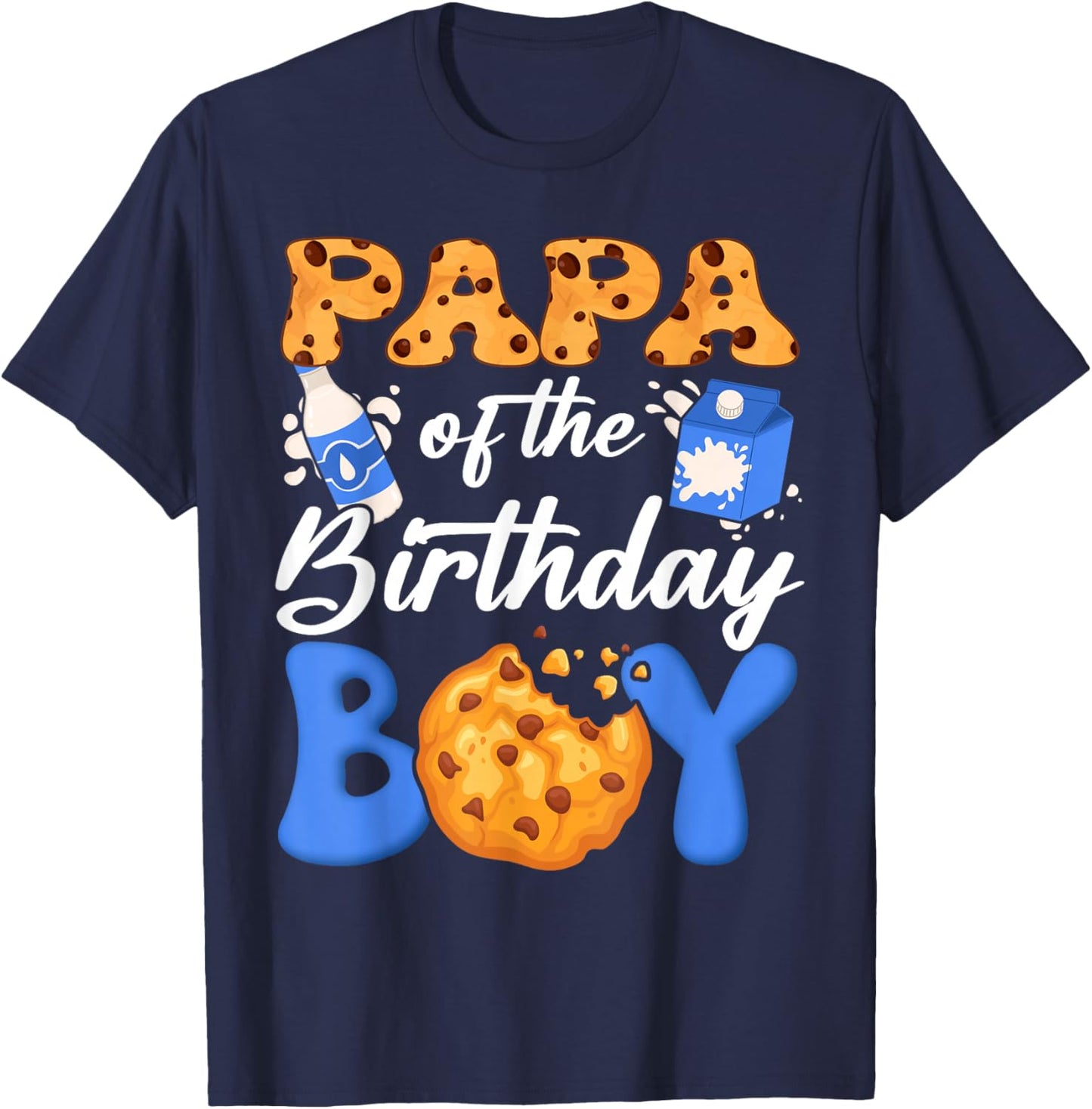 Papa of The Birthday Boy Milk and Cookies 1St Birthday T-Shirt - T-Shirt | Navy