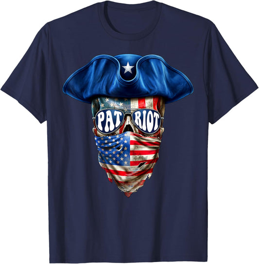 Vintage Patriotic Skull American Flag USA Women Kids T-Shirt - T-Shirt | Navy