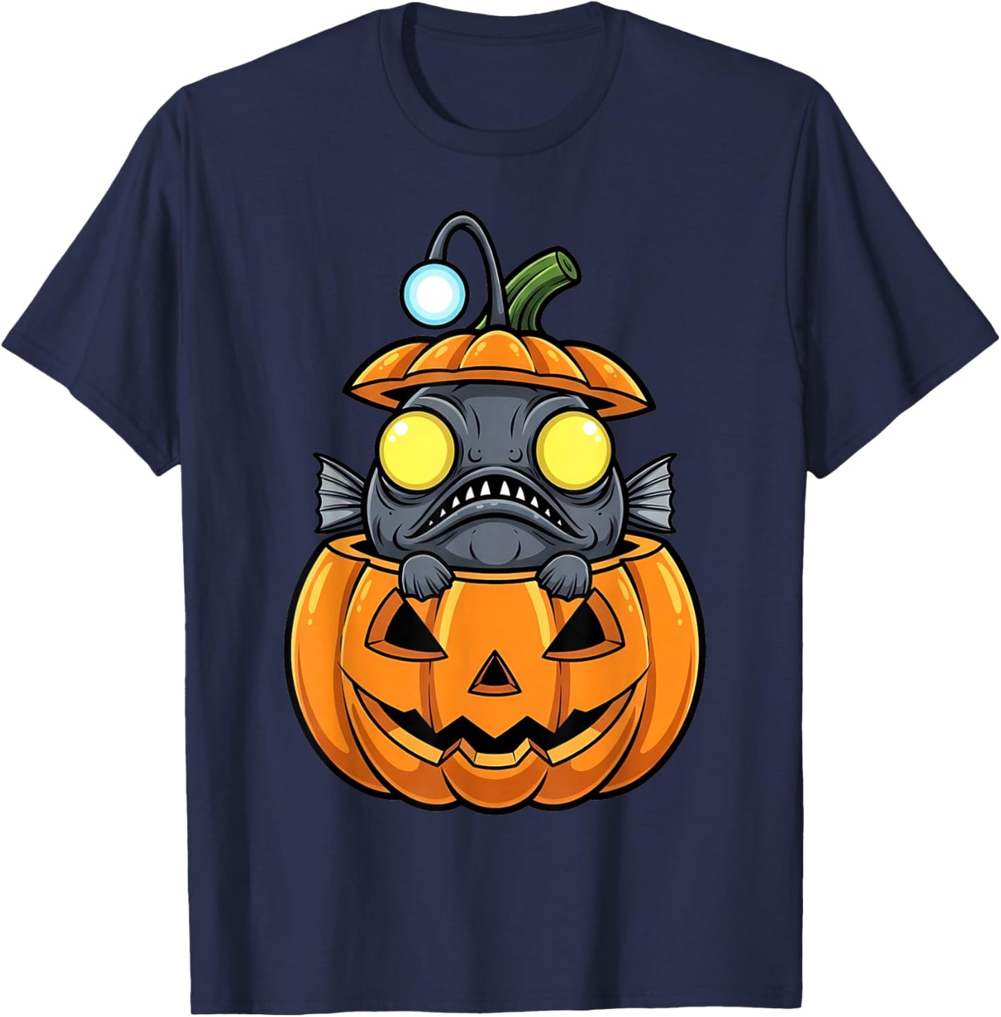 Angler Fish in Jack-o'-Lantern Pumpkin Halloween T-Shirt - T-Shirt | Navy
