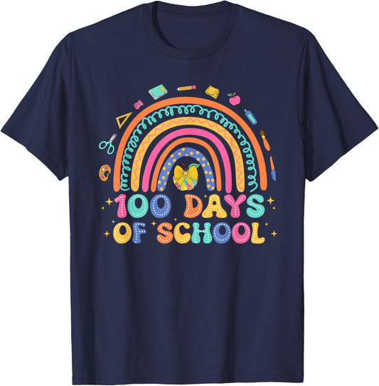 Cute 100 Days of School Rainbow 100th Day Women Girls Kids T-Shirt - T-Shirt | Navy