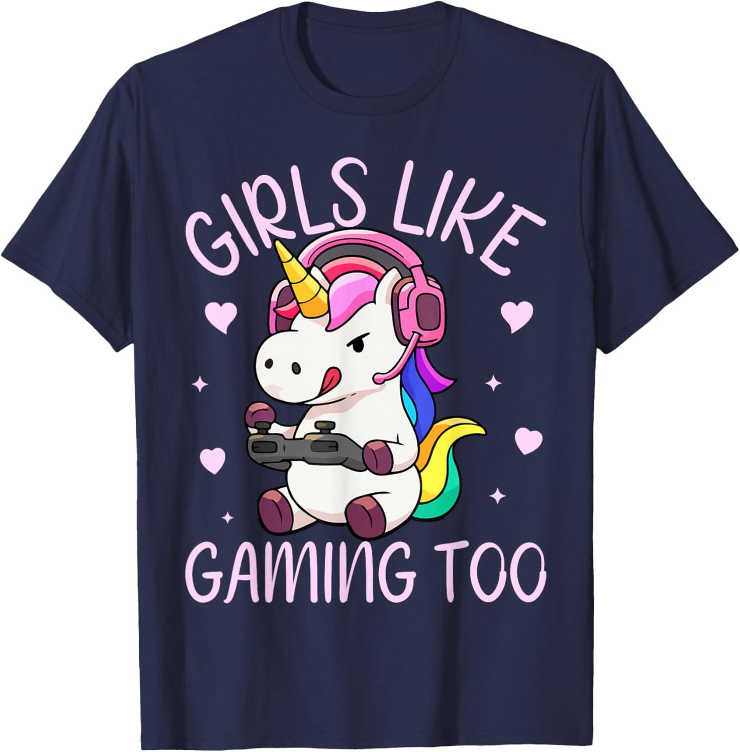 Gamer Girl Unicorn Gaming Video Game Girls Like Gaming Too T-Shirt - T-Shirt | Navy