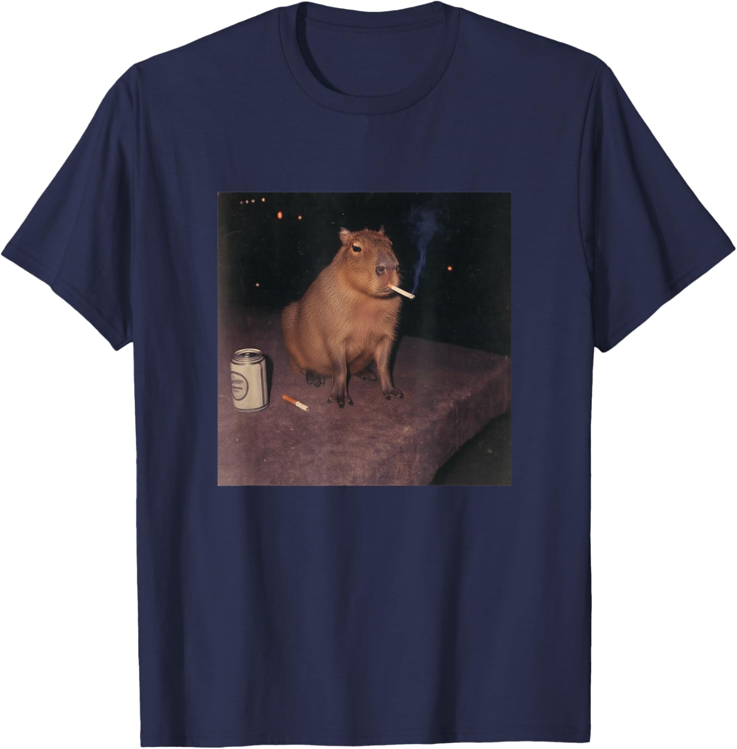 Funny Smoking Capybara Cigarette Beer Gen Z T-Shirt - T-Shirt | Navy