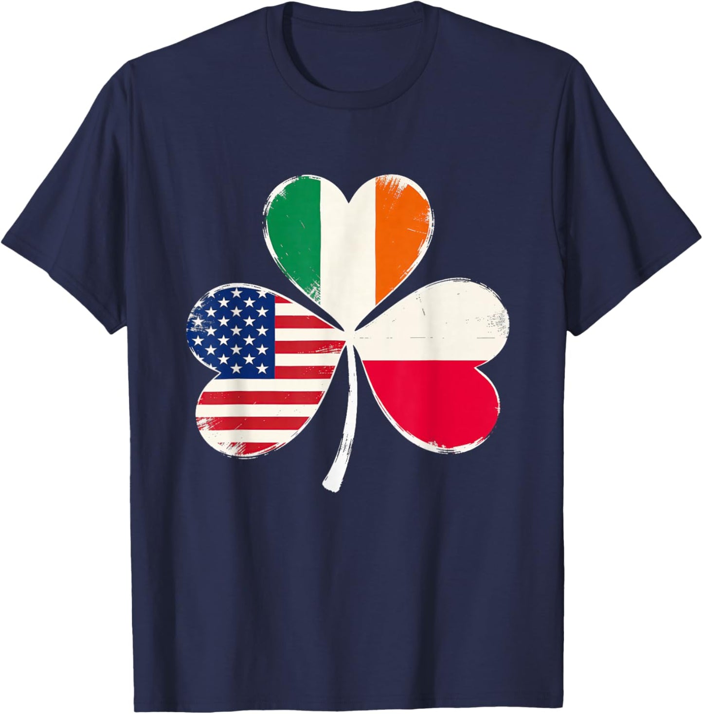 Irish American Polish Flag Shamrock St Patricks Day Lucky T-Shirt - T-Shirt | Navy