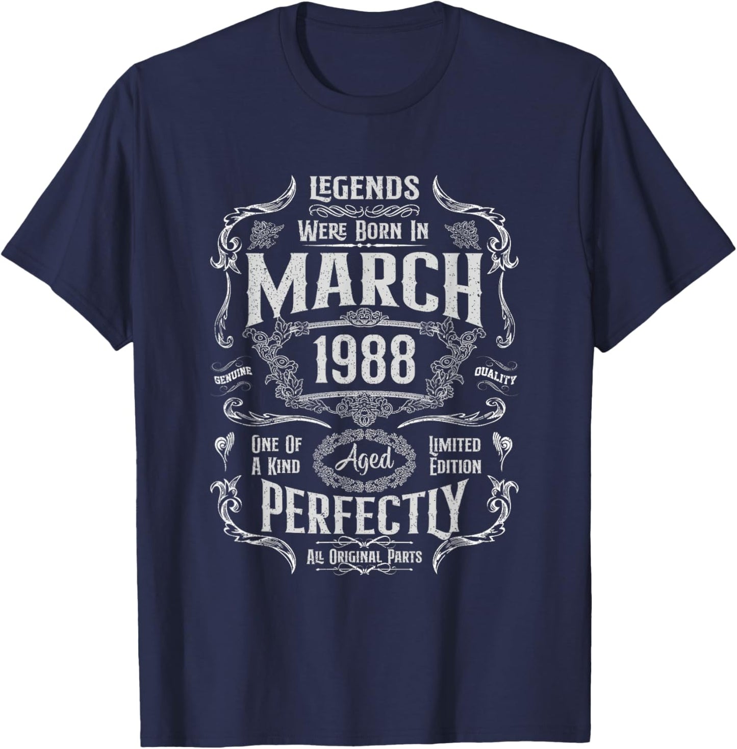 Vintage 38th Birthday Legends were Born in March 1988 T-Shirt - T-Shirt | Navy