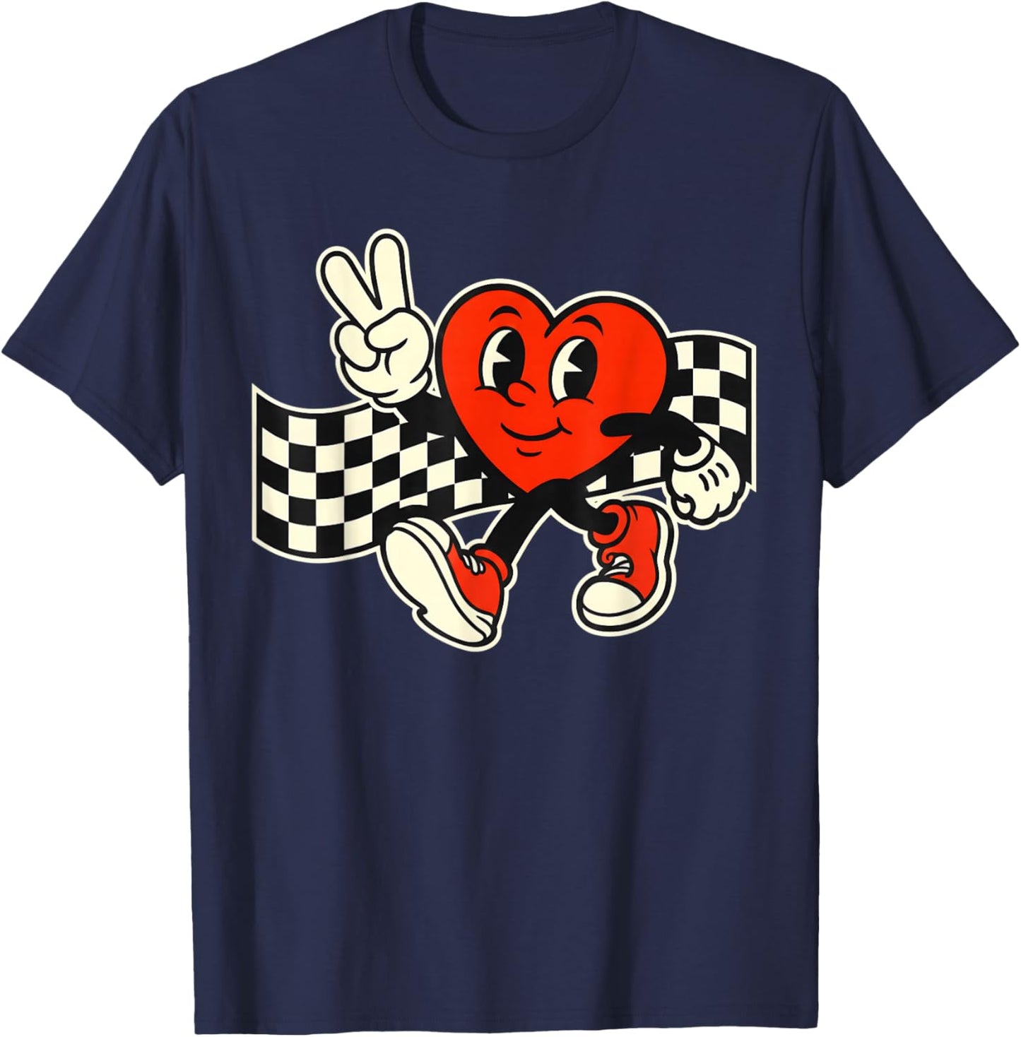 Valentine's Day Heart Peace Hand Retro Groovy Men Women Kids T-Shirt - T-Shirt | Navy