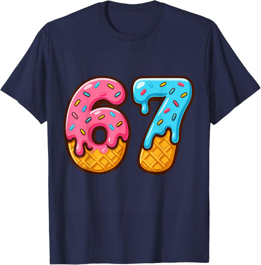 Six Seven Ice Cream Drip Cool Meme 67 Funny Number T-Shirt - T-Shirt | Navy