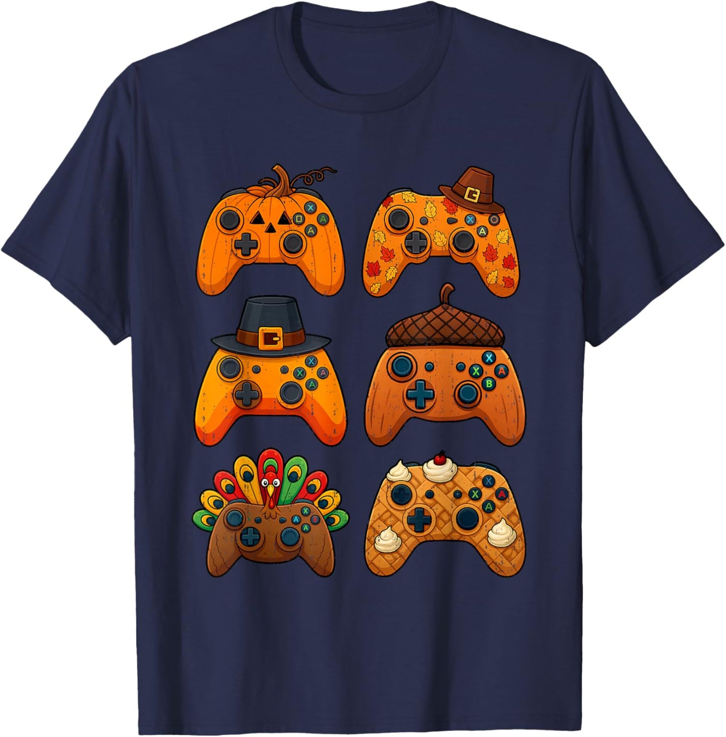 Gamer Turkey Fall Thanksgiving Video Game Gaming Teen Boys T-Shirt - T-Shirt | Navy