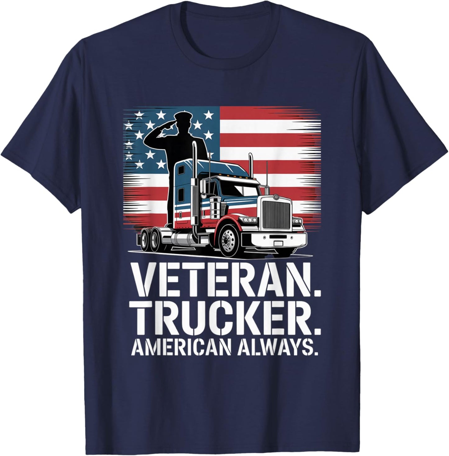Trucker American Flag Diesel Long Haul 18 Wheeler T-Shirt - T-Shirt | Navy