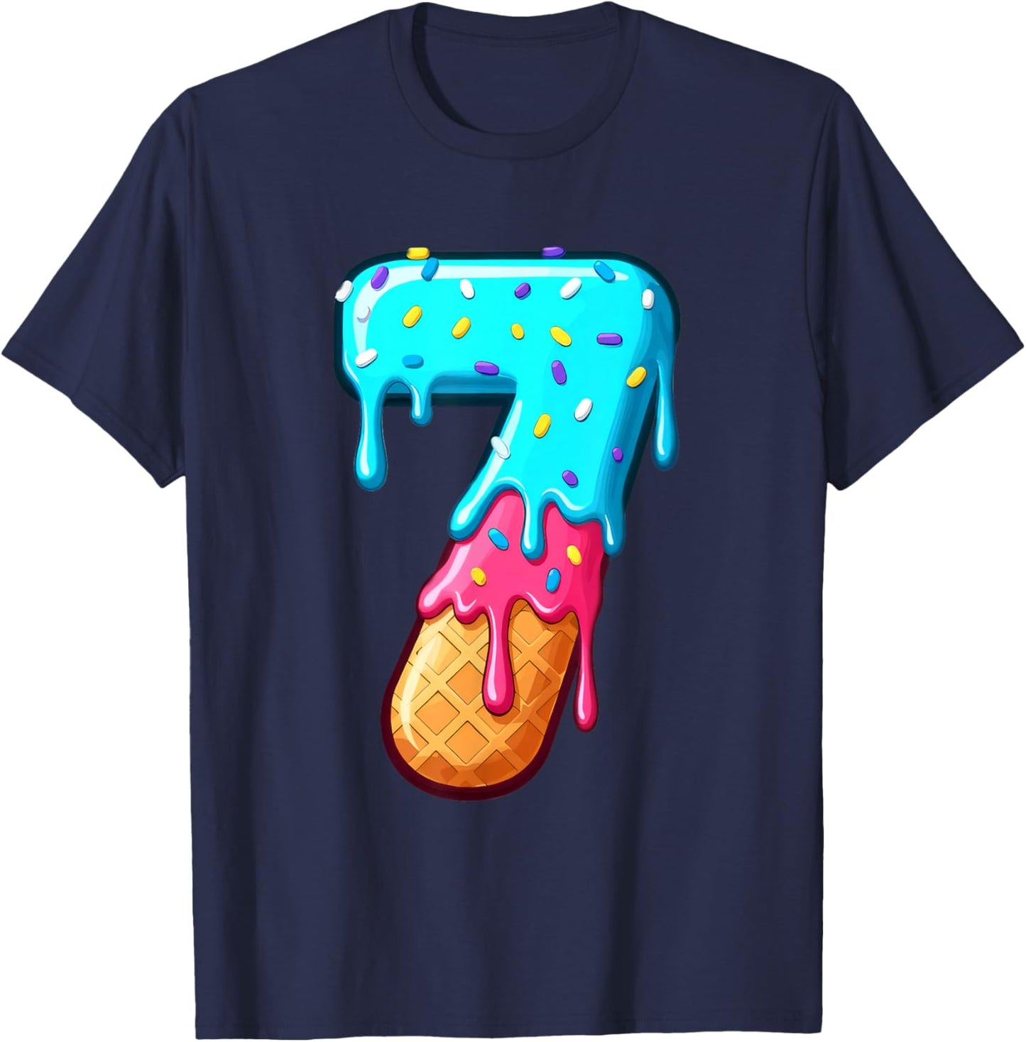 Funny 67 Number 7 Ice Cream Drip Meme Matching Group Costume T-Shirt - T-Shirt | Navy