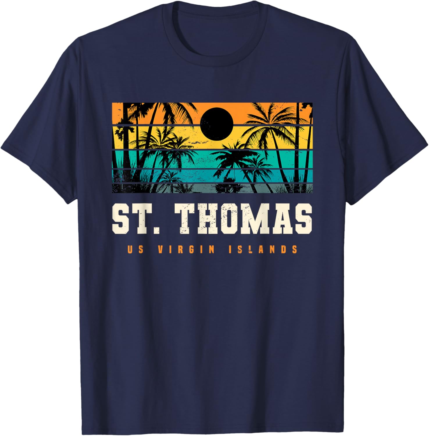 St. Thomas US USVI Islands Retro Sunset Beach T-Shirt - T-Shirt | Navy