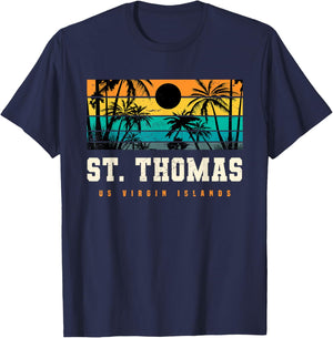 St. Thomas US USVI Islands Retro Sunset Beach T-Shirt - T-Shirt | Navy