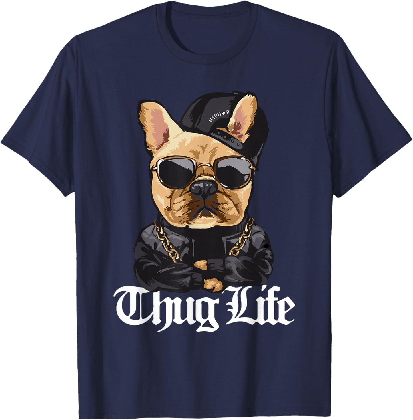 Cool Cute Hooded Gangsta Pug Thug Dog T-Shirt - T-Shirt | Navy