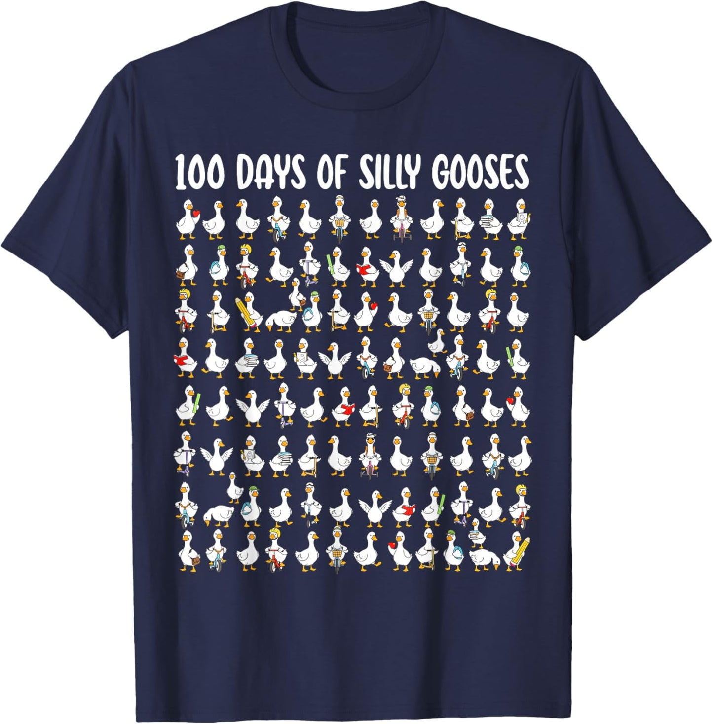 100 Days of Silly Gooses Funny 100th Day of School Teacher T-Shirt - T-Shirt | Navy
