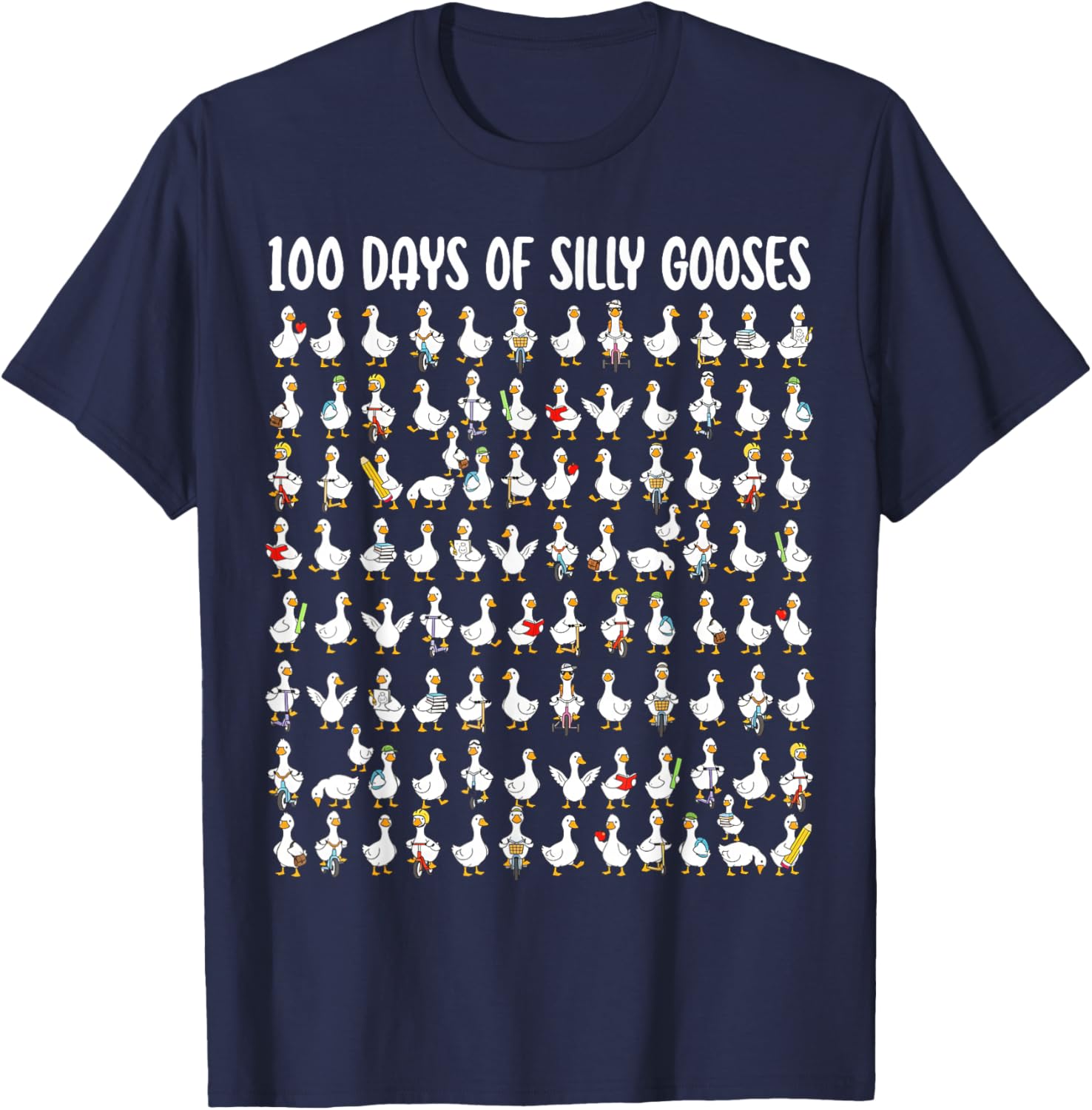 100 Days of Silly Gooses Funny 100th Day of School Teacher T-Shirt - T-Shirt | Navy