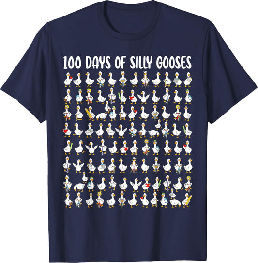 100 Days of Silly Gooses Funny 100th Day of School Teacher T-Shirt - T-Shirt | Navy