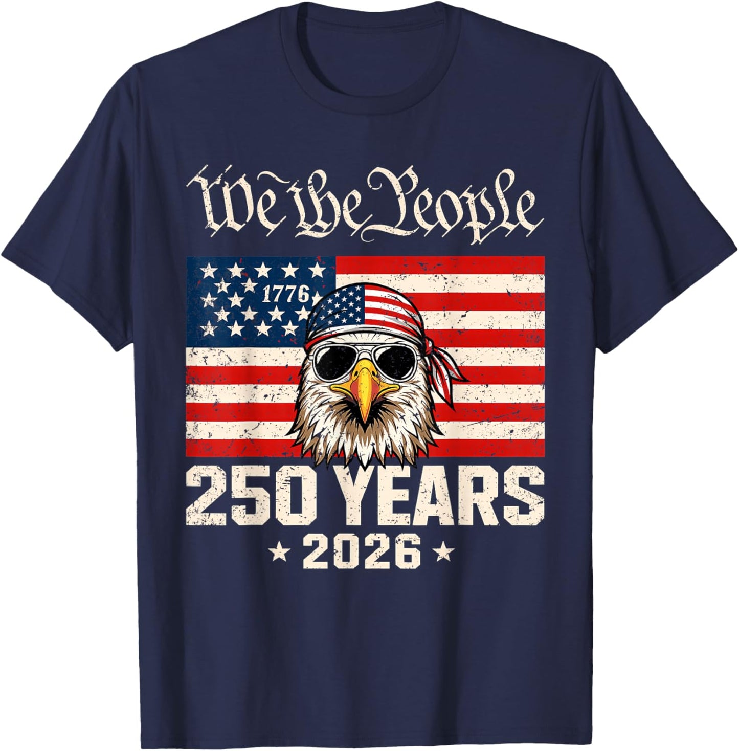 Flag Vintage 250 Years American 1776 2026 250th USA Birthday T-Shirt - T-Shirt | Navy