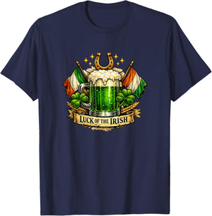 Luck of The Irish Green Beer Mug Saint Patricks Day Fun T-Shirt - T-Shirt | Navy