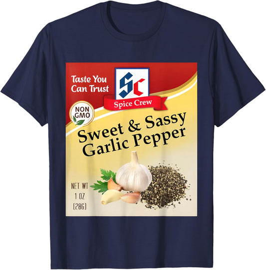 Sweet & Sassy Garlic Pepper Condiment Spice Group Matching T-Shirt - T-Shirt | Navy