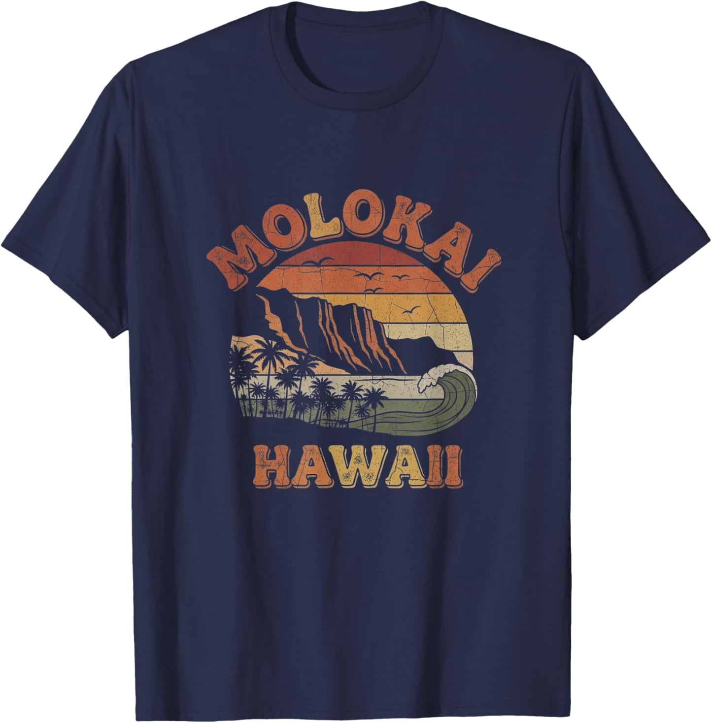 Retro Molokai Hawaii Drawing Art Hawaiian Design T-Shirt - T-Shirt | Navy