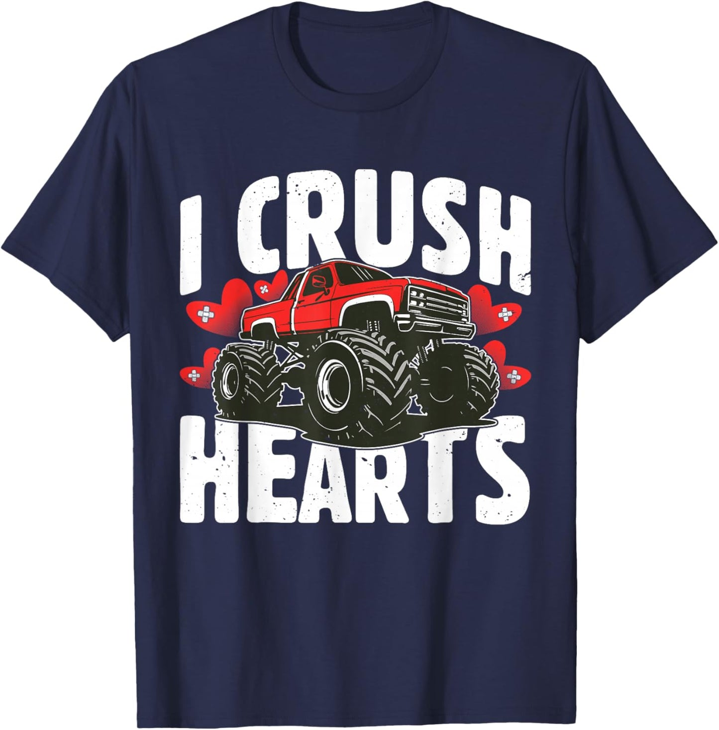 I Crush Hearts Valentines Monster Truck Boys Toddler Kids T-Shirt - T-Shirt | Navy