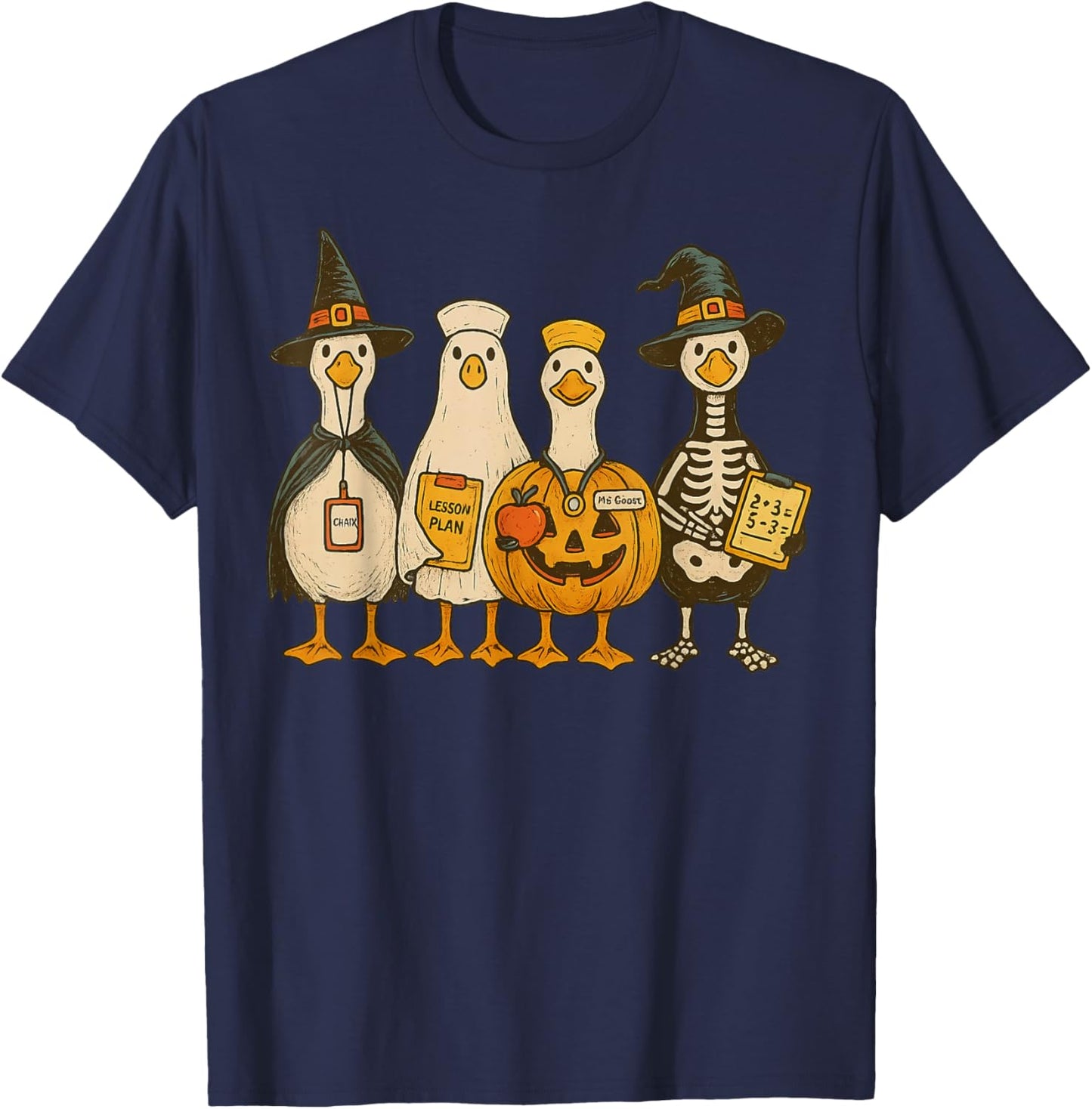 Funny Silly Goose Teacher Halloween Trick or Teach T-Shirt - T-Shirt | Navy