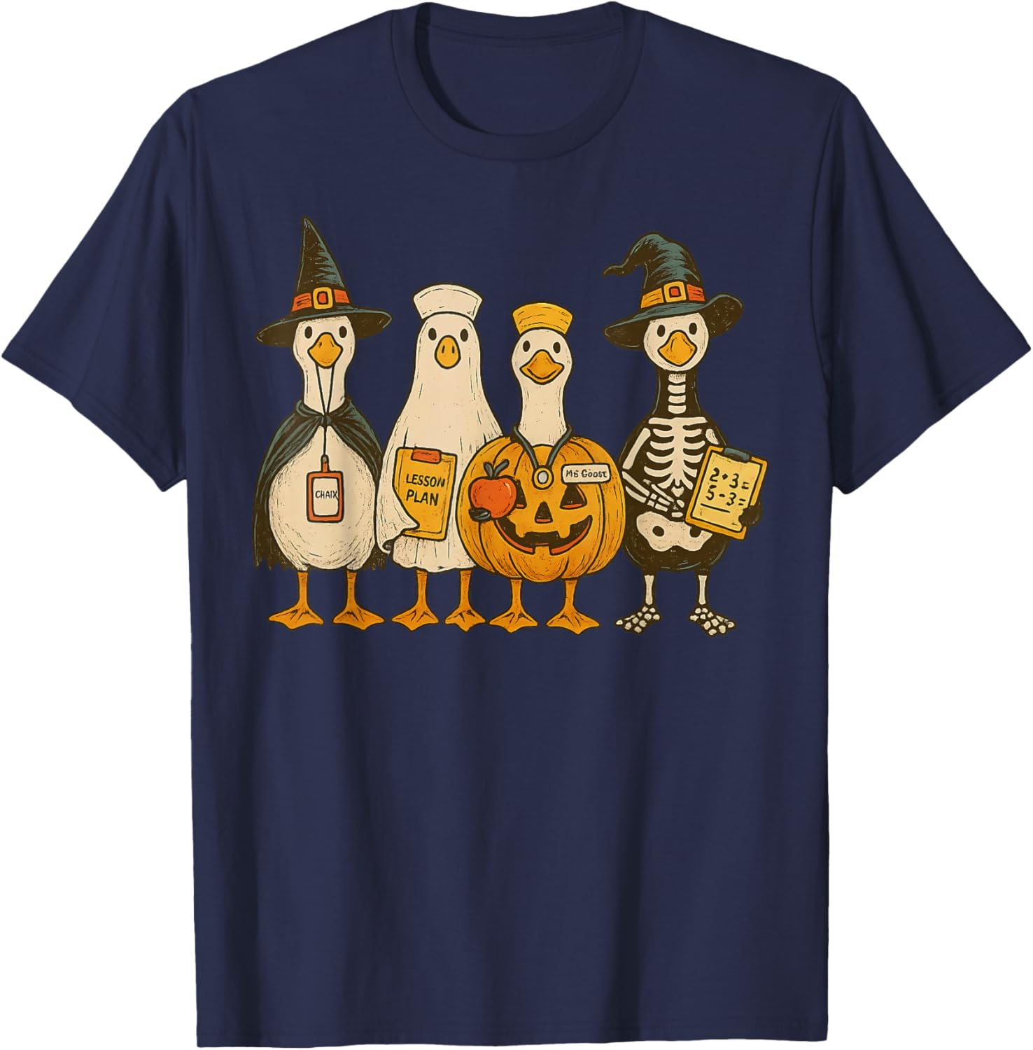 Funny Silly Goose Teacher Halloween Trick or Teach T-Shirt - T-Shirt | Navy
