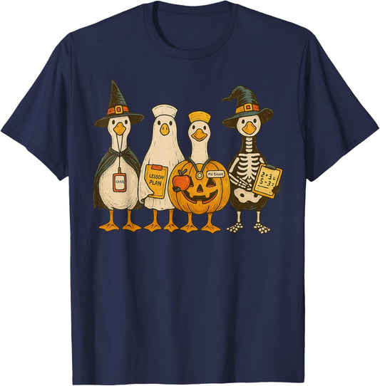 Funny Silly Goose Teacher Halloween Trick or Teach T-Shirt - T-Shirt | Navy