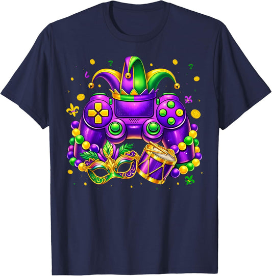 Mardi Gras Video Game for Boys Kids Men Youth New Orleans T-Shirt - T-Shirt | Navy