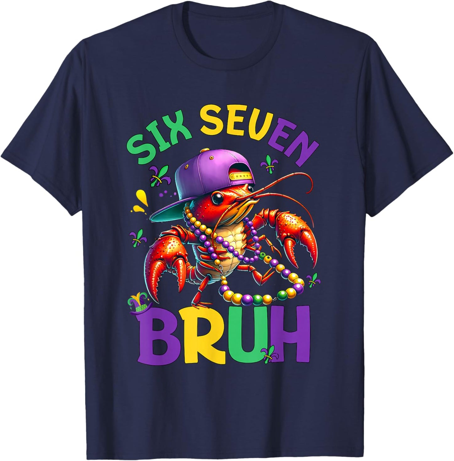 Bruh 67 Mardi Gras Crawfish Six Seven 6 7 Boys Mardi Gras T-Shirt - T-Shirt | Navy