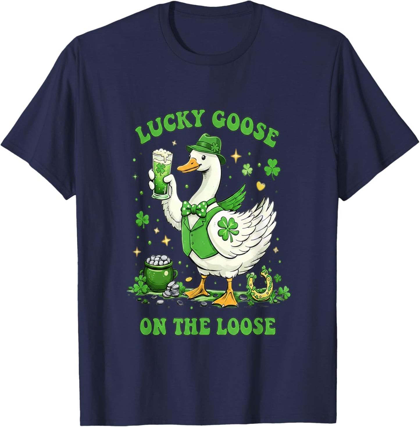 Lucky Goose On The Loose St Patrick's Day T-Shirt - T-Shirt | Navy