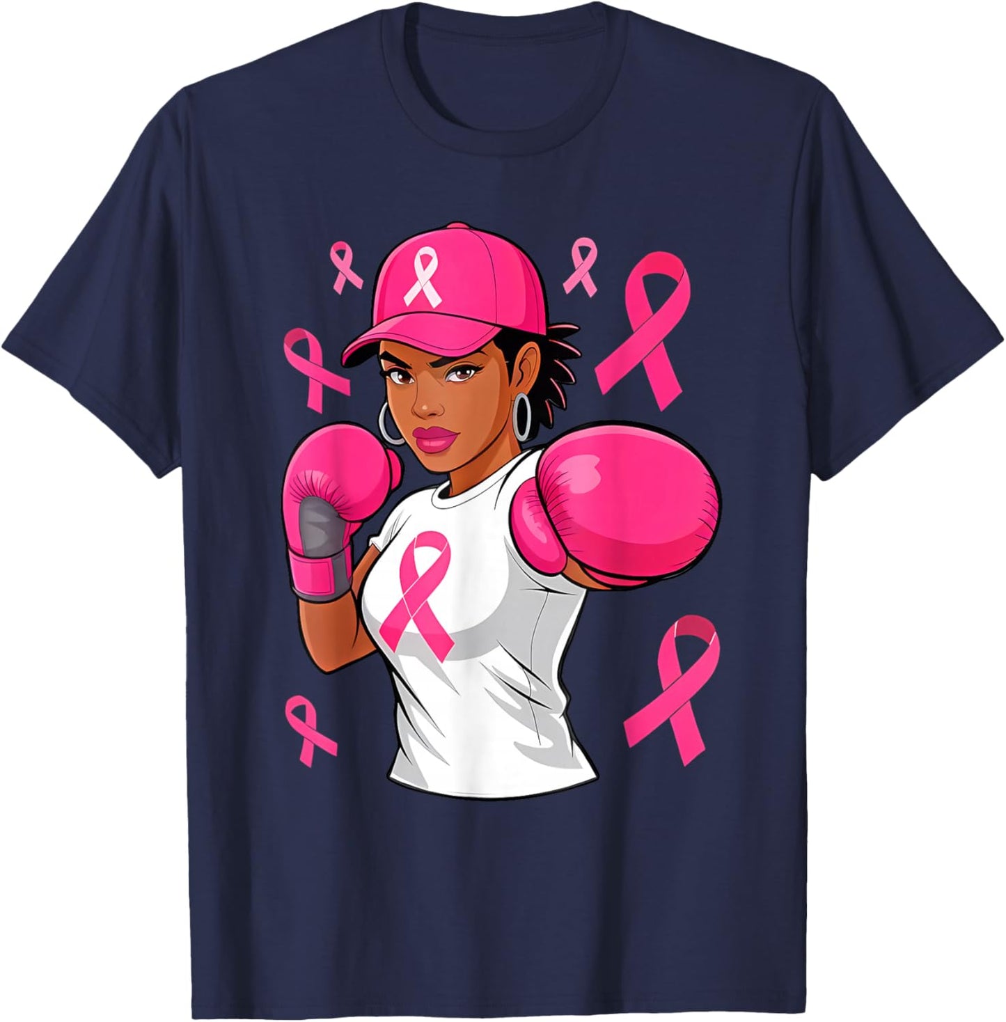 Women Black African American Fight Breast Cancer Pink Ribbon T-Shirt - T-Shirt | Navy