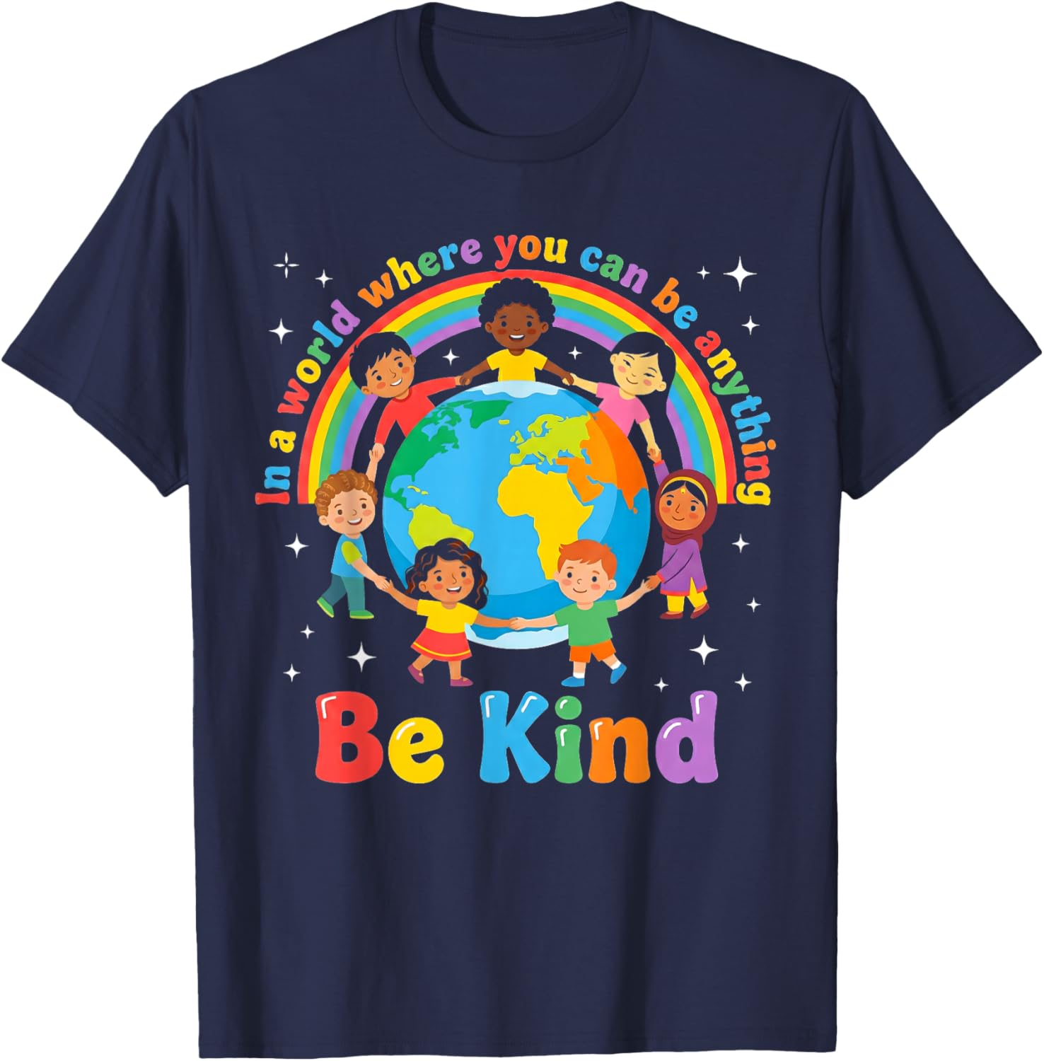 in A World Be Kind Positive Kids Choose Kindness T-Shirt - T-Shirt | Navy