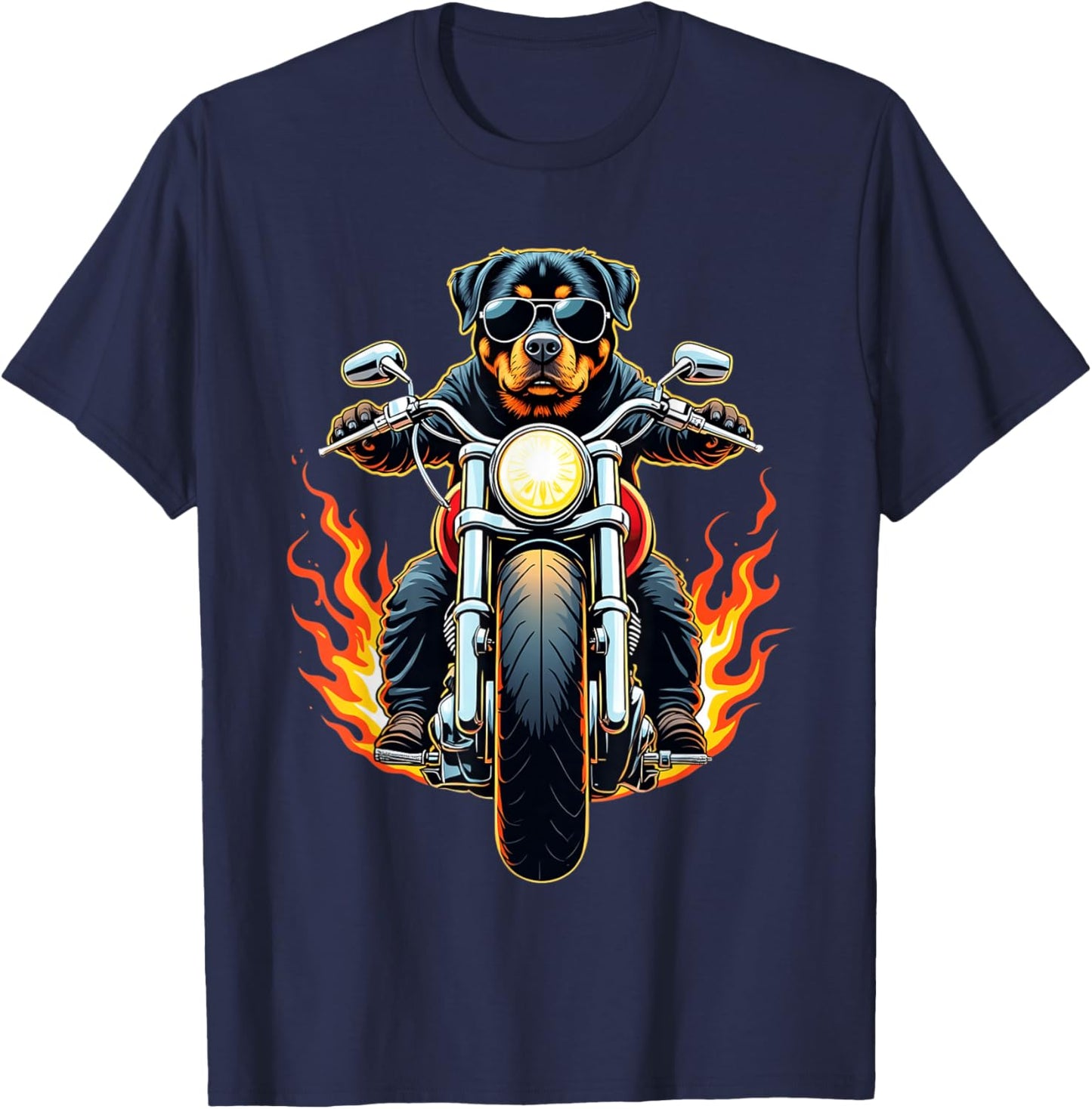 Funny Rottweiler Dog Riding a Motorcycle Rottweiler Lovers T-Shirt - T-Shirt | Navy