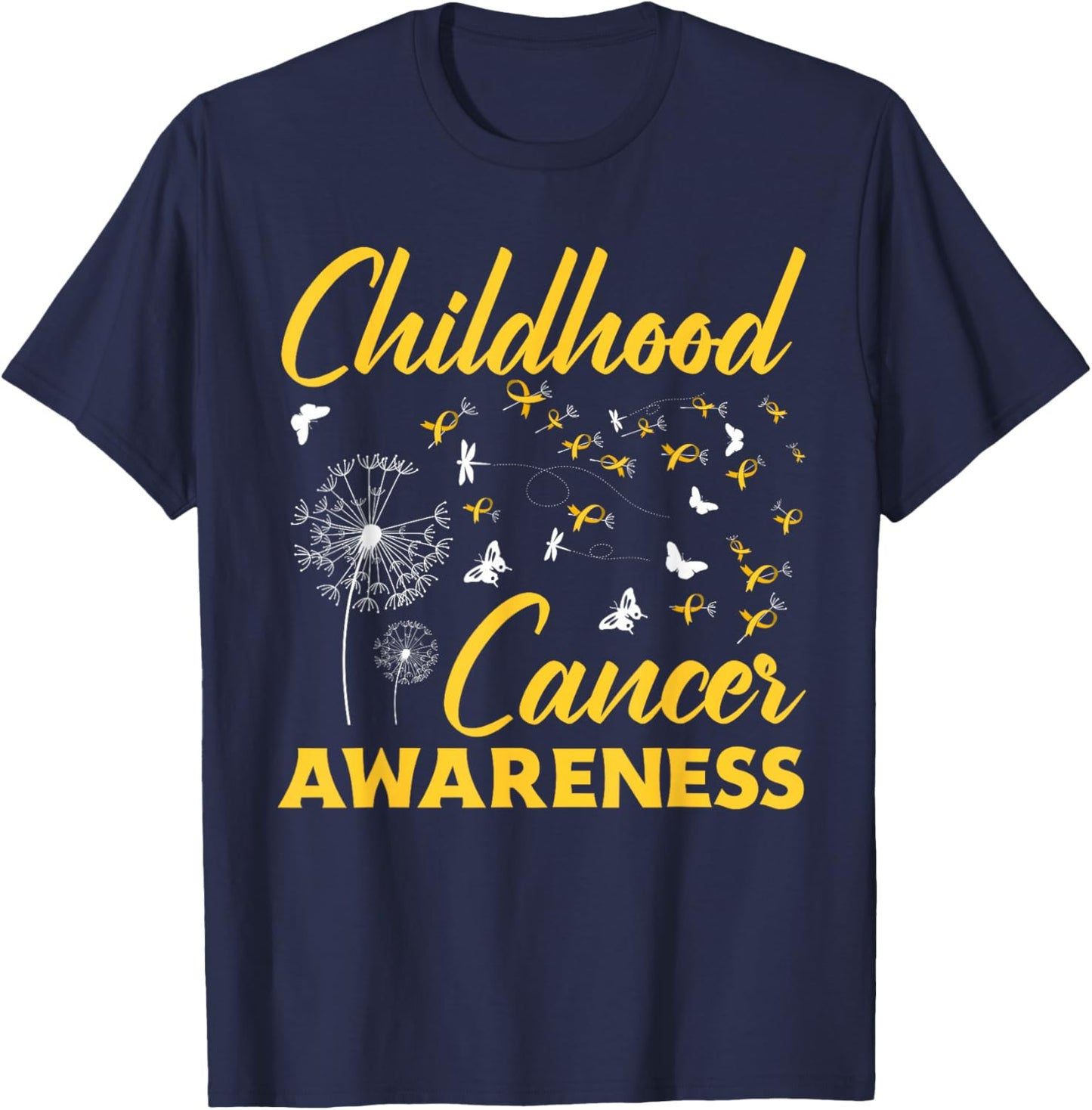 Childhood Cancer Dandelion Gold Ribbon Awareness T-Shirt - T-Shirt | Navy