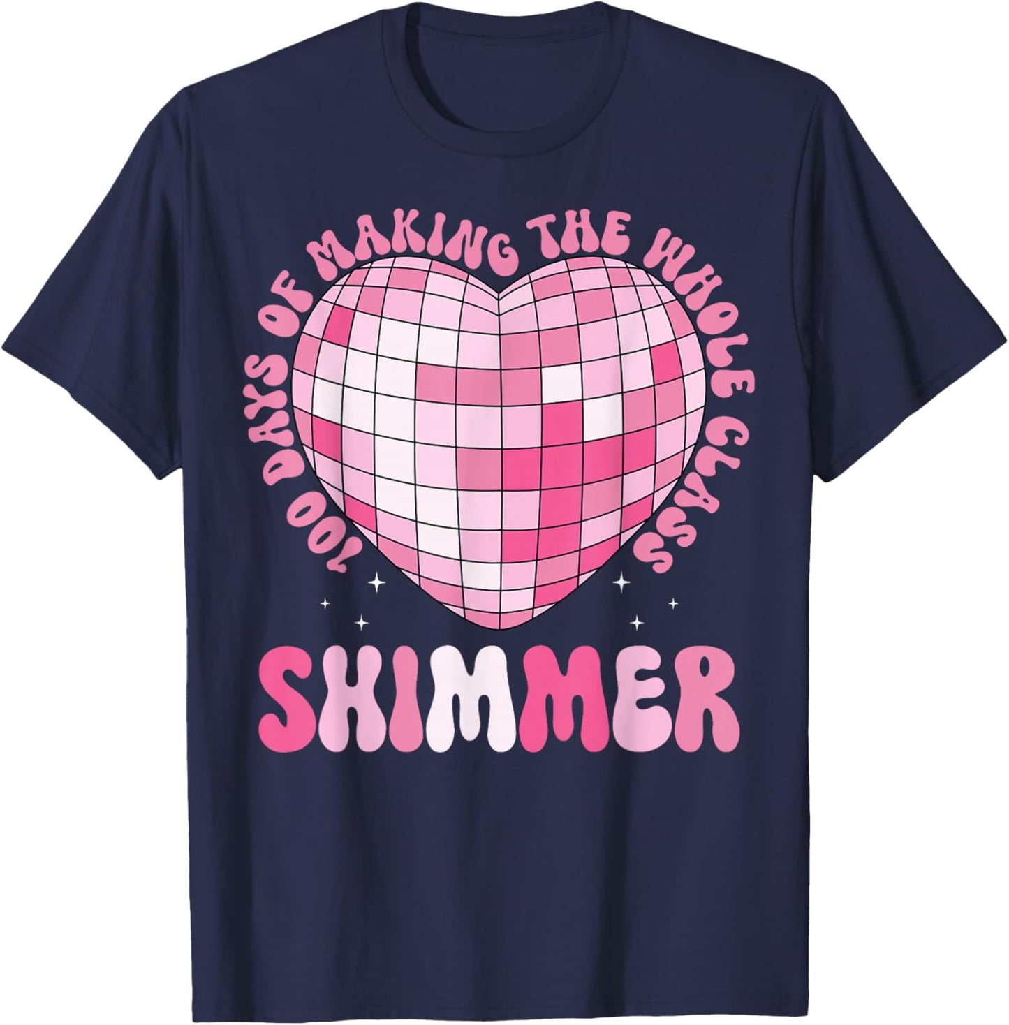 100 Days of Making Whole Class Shimmer Disco Heart T-Shirt - T-Shirt | Navy