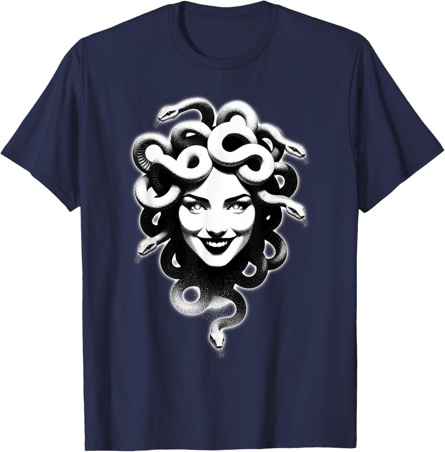 Medusa Snake Goddess Smile T-Shirt - T-Shirt | Navy