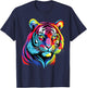 Colorful Tiger Portrait Painting Safari Zoo Wildlife Ranger T-Shirt - T-Shirt | Navy