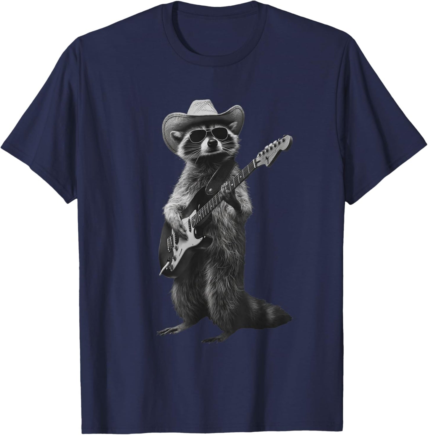 Funny Raccoon Guitar T-Shirt - T-Shirt | Navy
