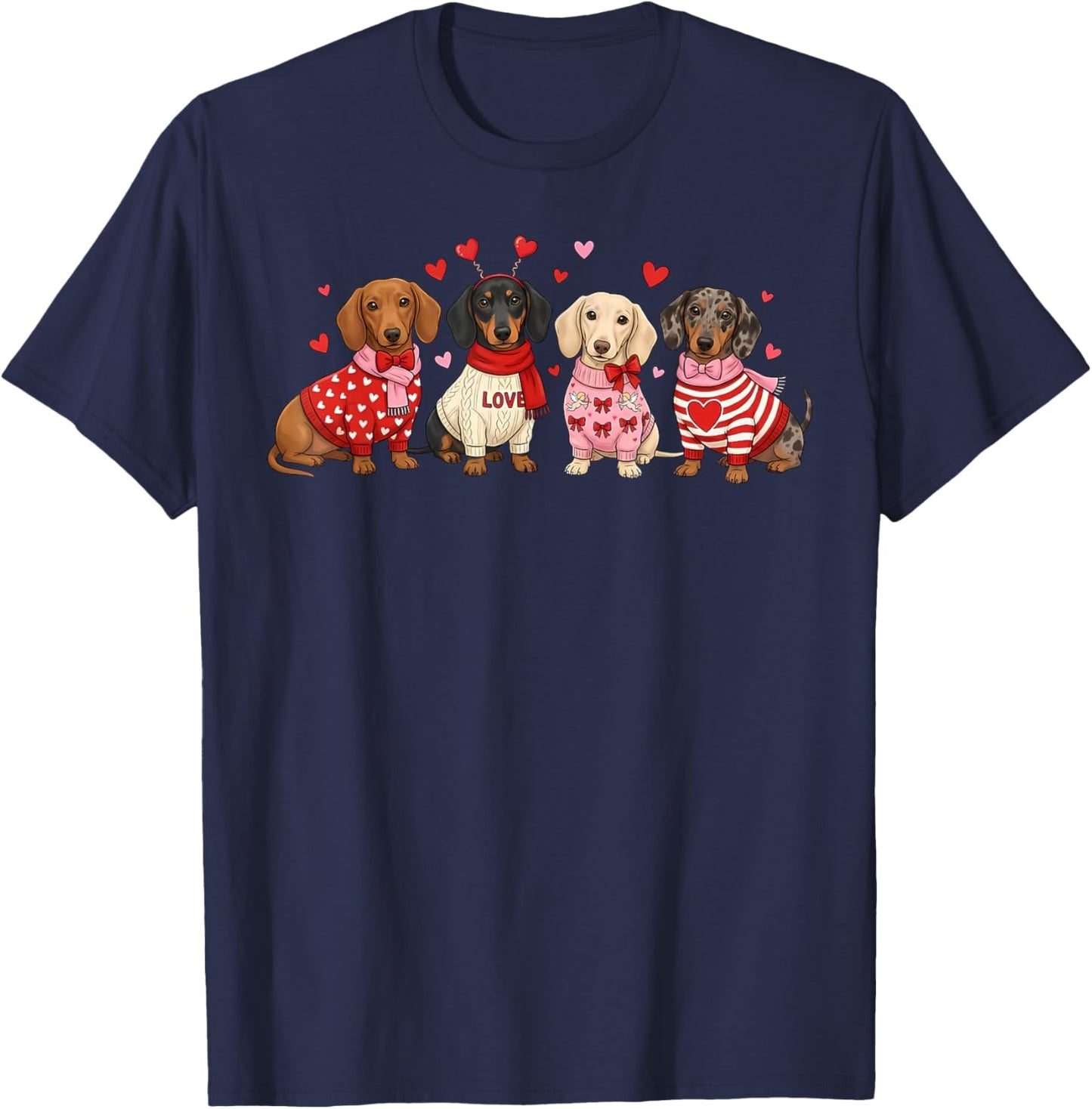 Dachshund Valentine Dachshund Valentine’s Day Sausage Dog T-Shirt - T-Shirt | Navy