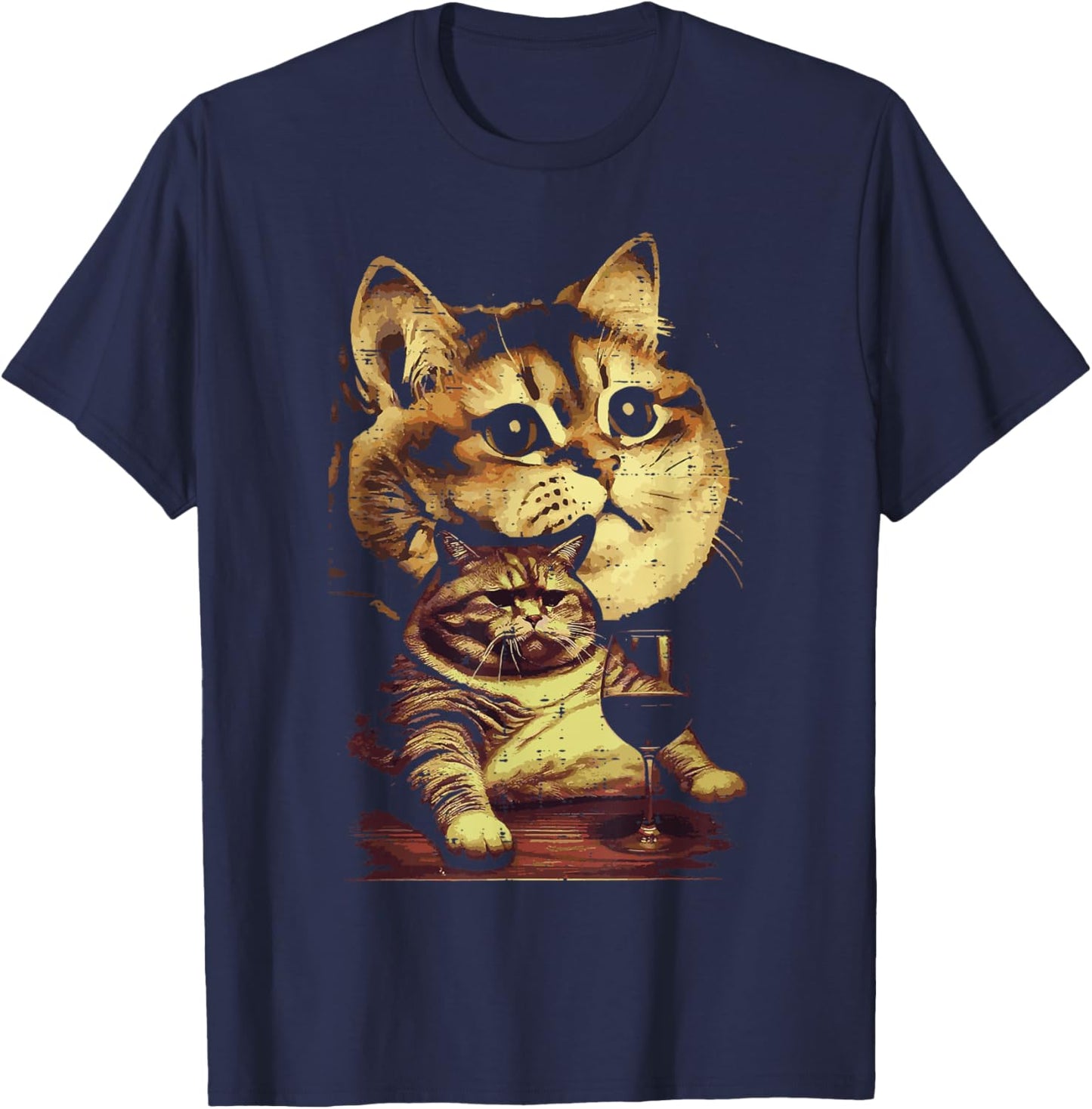 Tabby Cat Wine Glass Funny Meme Humor Animal Lover Women Men T-Shirt - T-Shirt | Navy