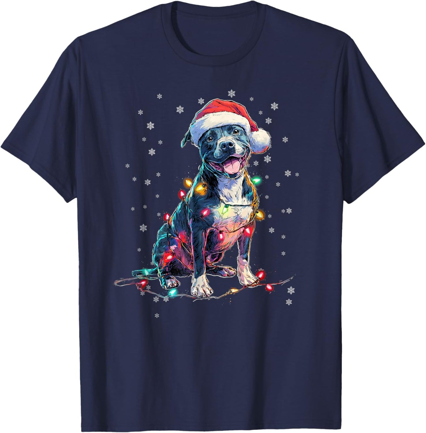 Christmas Dog Pitbull Santa Xmas Women Men Kids T-Shirt - T-Shirt | Navy