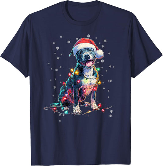 Christmas Dog Pitbull Santa Xmas Women Men Kids T-Shirt - T-Shirt | Navy