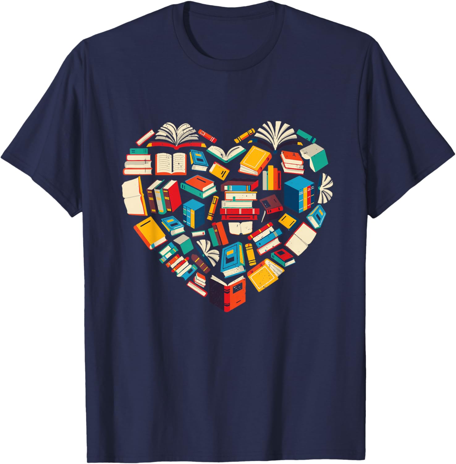 Book Lover Heart Reading Library Design T-Shirt - T-Shirt | Navy