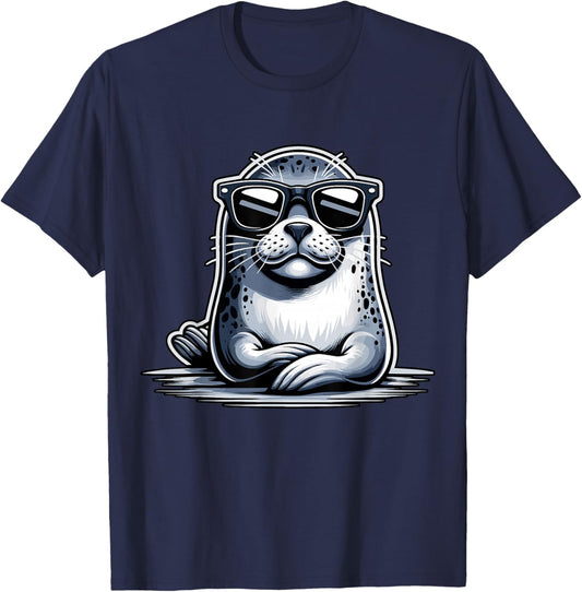 Seal with Sunglasses Sea Lion T-Shirt - T-Shirt | Navy