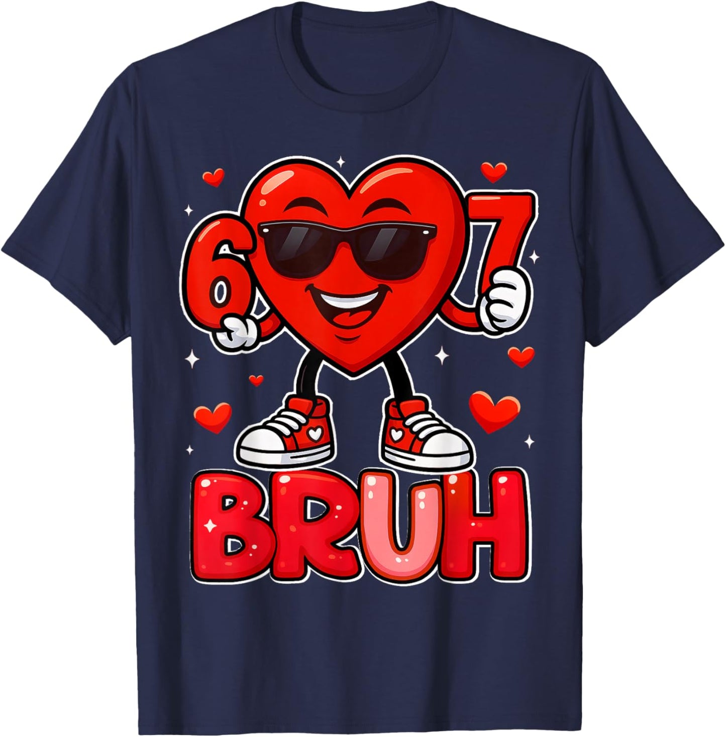 Funny 6 7 Meme 67 Six Seven Bruh Valentine Heart Boys Kids T-Shirt - T-Shirt | Navy